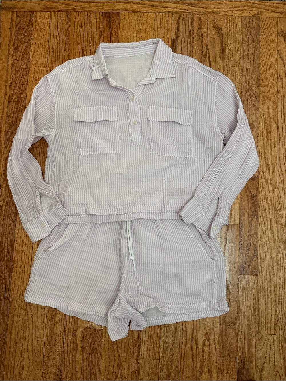 Light lavender Striped Linen Two-Piece Lounge Set